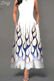 Women Floral Printed Long Dresses Casual Sleeveless Beach Holiday Boho Maxi Dress