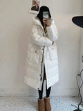 New Women's Winter Hooded Long Parkas With Pockets Thick White Duck Down Jacket Loose Warm Puffer Coat