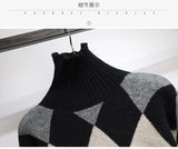 winter Warm 2 Pieces Sets Womens Outfits Korean Woolen Knitted Plaid Turtleneck Sweater And Black Skirts Suits Ropa