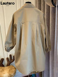 Spring Autumn Oversized Khaki Shirt Trench Coat for Women Drawstring Runway Designer Casual Loose Fashion 2023 One