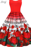 Winter Christmas Women Sexy Spaghetti Strap Swing Party Dress Vintage Robe Santa Snowflake Print