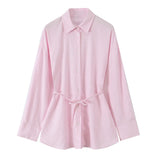 New Linen Multi-Color Belt Loose Shirt