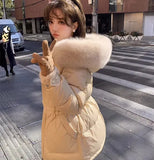 New Large Real Fox Fur Hooded Winter Puffer Feather Jacket Women Warm 90% White Duck Down Coat Waterproof