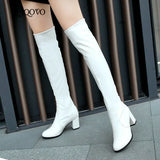 Fashion Knee High Boots Women's Winter Boots Thick High Heel Stretc Long Boots Slip On Autumn Shoes Woman Black