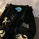 Devil Embroidery Hoodies Women Japanese Sweet Streetwear Cartoon Loose Sweatshirt Couple Zip Up Hoodie Goth Y2k