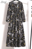 Print Long Dress Women Lantern Long Sleeve High Waist Elegant Party Dress Ladies Casual Spring Summer Beach Maxi