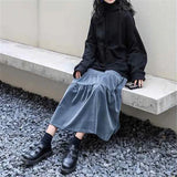 High Waist Long Skirt Women Autumn Winter Korean Black High Waist Pleated Skirt Vintage Korean Style Female Midi