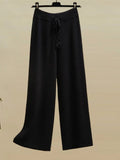Winter Knitwear Two Piece Sets For Women Outfits Korean Casual Striped Knitted Sweater And Wide Leg Knitting Pants