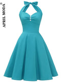 Solid Women's Vintage Halter Dress 1950s Summer Spring Retro Rockabilly Cocktail Swing Tea Dresses 50s 60s Tunic