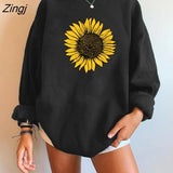 Oversized Sweatshirt Sunflower Print Women Sweatshirt Crewneck Pullover Drop Shoulder Loose Streetwear Moletom