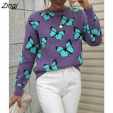 Fashion Knit Sweater for Women Fall/Winter New 2022 Thick Warm Print Butterfly Loose Knitwear Pullover Women's