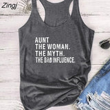 The Women The Myth The Bad Influence Print Funny Women Tank Top Y2k Summer Loose Top Femme Sleeveless Vest for