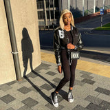 Patchwork Crop Jacket Women B Letter Print Jackets Varsity Ladies Autumn Winter Casual Oversized Fashion Baseball Coat