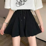 5Xl Summer Shorts Skirts Women Elastic High Waist Casual Wide Leg Shorts Korean A Line Loose Mini Skirt Black Short