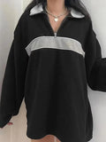 Fleece Patchwork Half Zip Sweatshirt- Outfit