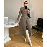 Vintage Long Wool Coat Women Elegant Blazer Woolen Jackets Korean Slim Suit Overcoat Winter Office Lady Simple Outwear