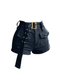 Women's Denim Shorts Hight Waisted Y2k Casual Jeans Cargo Pants Gothic Black Hot Short Jeans With Belt 2023 Summer
