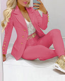 Women New Autumn Lapel Collar Double Breasted Blazer & Tailored Pants Set Long Leggings Suit Elegant 2 Piece