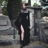 Halloween Cos Witch Sexy Forked Long Skirt Lace Hollowed-Out Horn Sleeve Dress