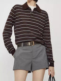 Summer New Temperament Thin Gentle And Comfortable Wash Wool Hit Striped Knitting Long-Sleeved Polo