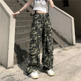 Streetwear Camouflage Cargo Pants Women High Waist Denim Wide Leg Pants Harajuku Hip Hop Armygreen Loose Straight