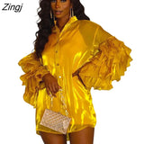 Women Dress Ruffles Party Night Clubwear Mini Dress Solid Color Bodycon Shirt Dresses For Women