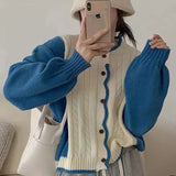Streetwear Knitted Cardigan Women Patchwork Cropped Sweater Coat Korean Knitwear Jackets Casual Harajuku Jumpers