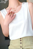 Women's Elegant Blouse Summer Sleeveless Satin Blouse Chiffon Top Shirt Office White Blouse for Women Trend
