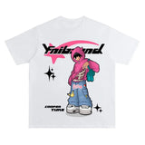 Hip Hop Letter Print T Shirt Cartoon Print Oversized Tops Women New Harajuku Fashion Casual All Match Loose Tops