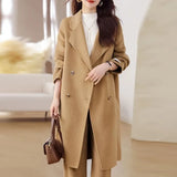 Fall and Winter Elegant Double-breasted Warm Wool Coat Female Korean Version of the Fashion Loose Coat Simple Long