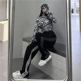 Striped Joggers Sweatpants Women Streetwear High Waist Casual Wide Leg Pants Korean Loose Drawstring Sports Trousers