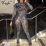 see through Black mesh Rhinestone jumpsuit women body birthday party jumpsuits one piece club rave outfit bodysuit