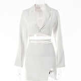 Fall Two Piece Cropped Blazer Skirt Set 2 Piece Sets Womens Outfit Skirt Femme Button Notched Lace Up Matching