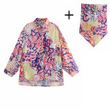 Totem Print Vintage Women Summer Holiday Suits 2021 Female Shirt Indie Folk Scarf Casual Beach Shorts Chic