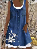 Sleeveless Stitching Printing Casual Dress