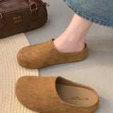 Vintage Sen Thick-Skin Shoes Women 2025 Spring New Height Lazy Round Velvet Muller
