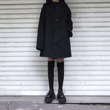 Harajuku Black Jacket Women Dark Academic Long Sleeve Loose Hooded Midi Outwear Bf Streetwear Oversized Casual Capes