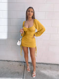 Knitted Long Lantern Sleeve Sexy Women's Dress Solid Casual Streetwear Dresses Autumn Ladies Partywear New Blouse
