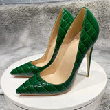 pattern green 12cm 10cm 8cm high thin heels shoes sexy pointed toe wedding energy gorgeous plus size pumps QP128