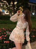 Piece Sets Womens Outifits Casual Floral Y2k Crop Tops + Mini Skirts Office Lady Tracksuits Fashion Suis Korean 2022