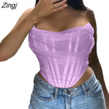 Women's Sexy Mesh Corset Tops Fashion Off Shoulder Sleeveless Asymmetric Tube Tops