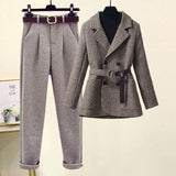 Winter Office Ladies Elegant Sets Womens Outfits 2023 Plaid Thick Coats+Turtleneck Knitted Sweater+woolen Harem Pants