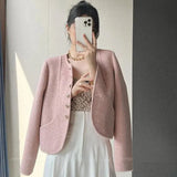 Cropped Blends Women Vintage Elegant Short Wool Coat Korean Single Breasted Jackets Sweet Casual All Match Outerwear
