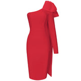 Runway Fashion Bownot Red Bandage Dress 2020 Fall Winter Women Sexy One Shoulder Bandage Dress Bodycon Club Party