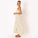 Zingj Spring And Summer Striped Suspenders Open Back Big Clear Fresh Air