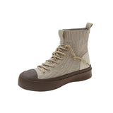 Autumn Women's Casual Sneakers High Top Lace Sneakers Lace Up Sneakers Versatile Thick Sole Knit Skateboard