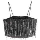 Sexy Fashion Shiny SequinsTank Party Crop Thin Straps Tops Women Vintage Backless Female Camis