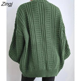 Women Cardigans Twist Warm Thick Sweater Women's Cloting Japan V-Neck Full Lantern Sleeve Loose Knit Sweater Female