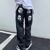 New Gothic Letters Star Print Jeans Women's Y2K Street Retro Hip Hop Loose Jeans Couple Casual Wild Wide Leg Straight