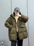 New Winter Women White Duck Down Jacket Hooded Warm Oversize Puffer Coat Female Casual Loose Parkas Pocket